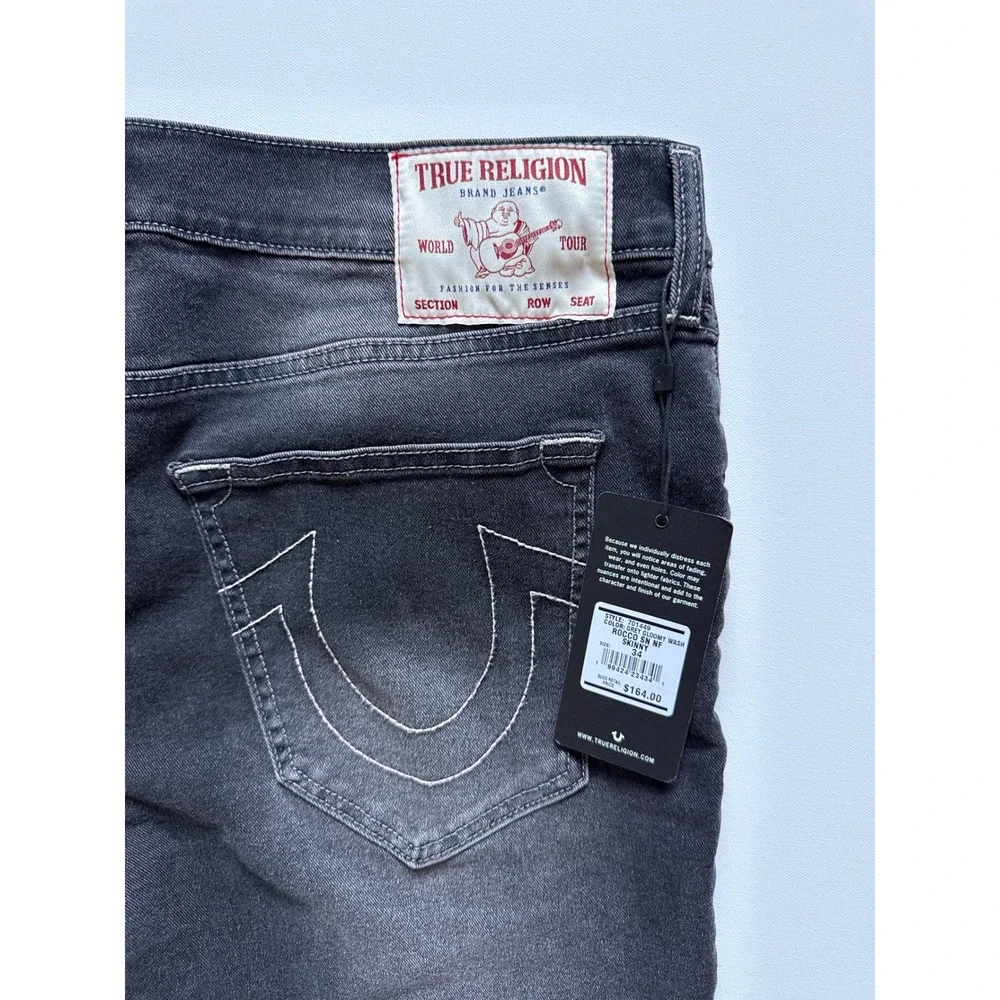 True Religion Rocco Relaxed Skinny Jeans Grey Gloomy Wash 34x32 NWT 701449